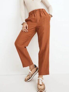 Madewell Huston Pull-On Crop Pants Burnt Clay Medium High Rise Lyocell Tapered